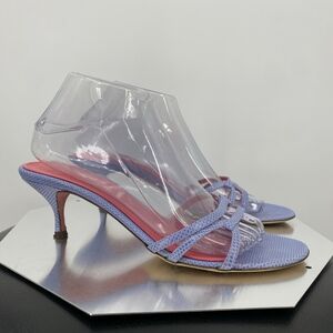 JUDITH LEIBER Sandals Womens 8.5 Periwinkle Purple Strappy Kitten Heel Shoes